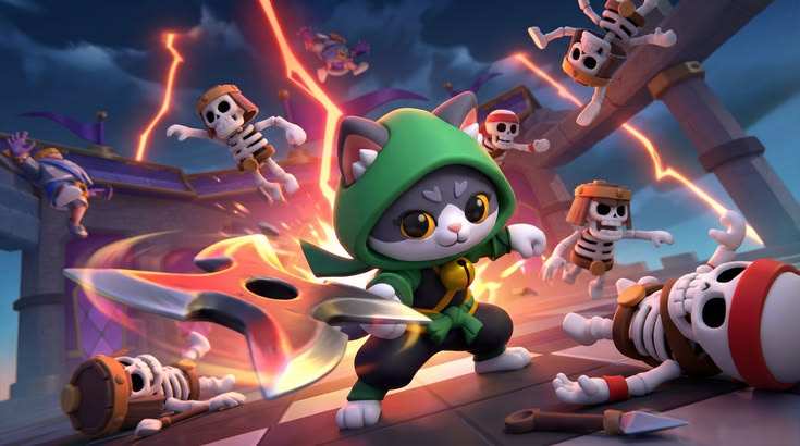 Ninja cat battle scene